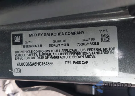 2017 Chevrolet Spark Ls Cvt z USA, uszkodzony, nr VIN KL8CB6SA6HC764356